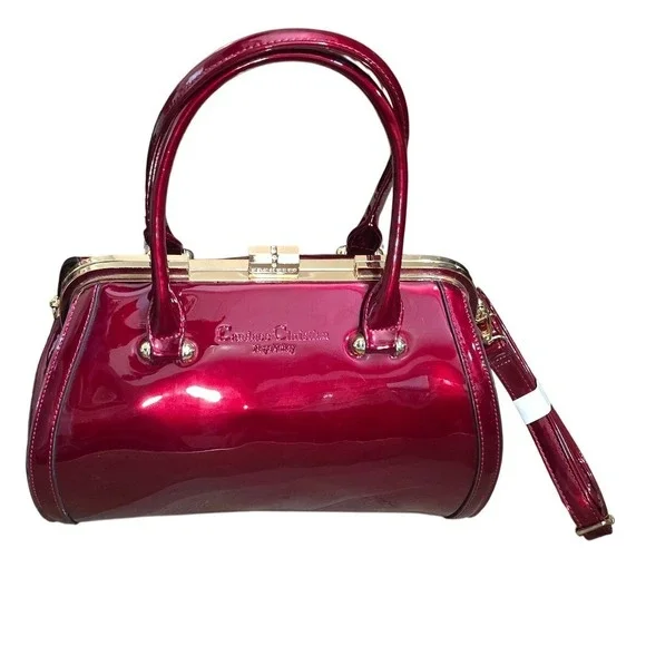 Candace Christian Stella Burgundy Red Patent Vegan Leather Top Handle Bag purse - Picture 1 of 10